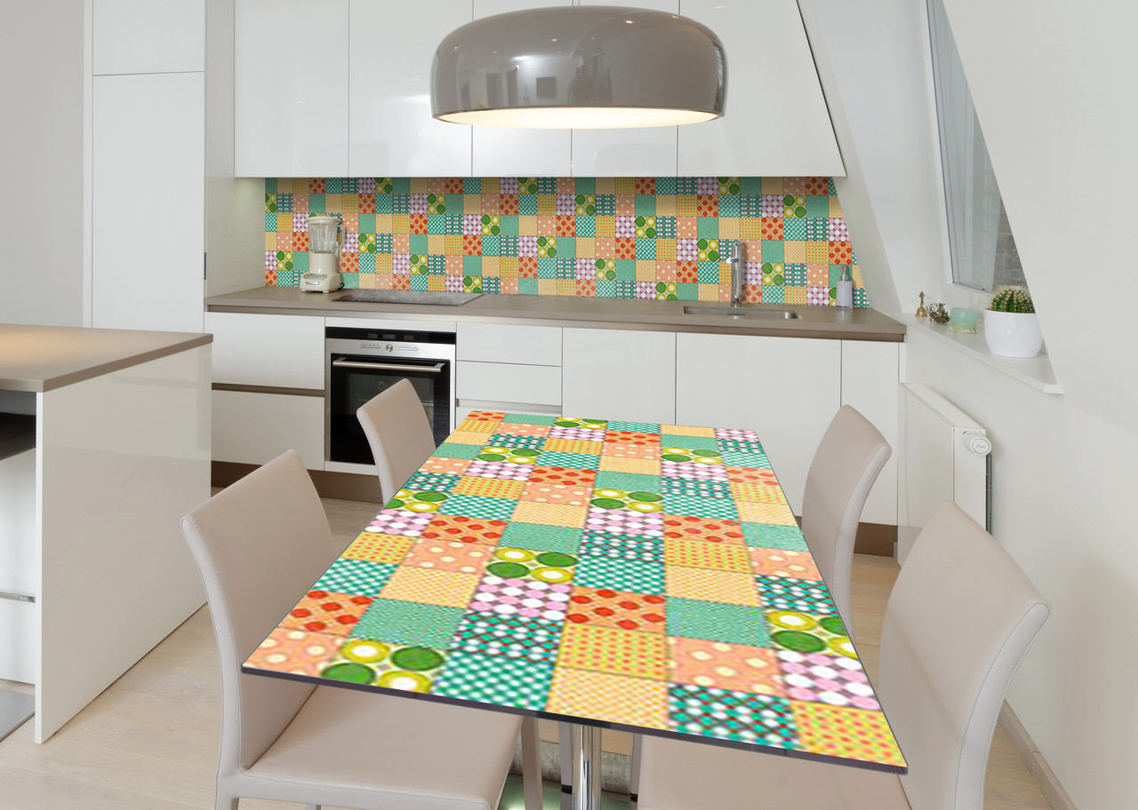 Вінілова наклейка на стіл Печворк Квадрати самоклейка плівка ПВХ 600х1200мм Геометрія Зелений