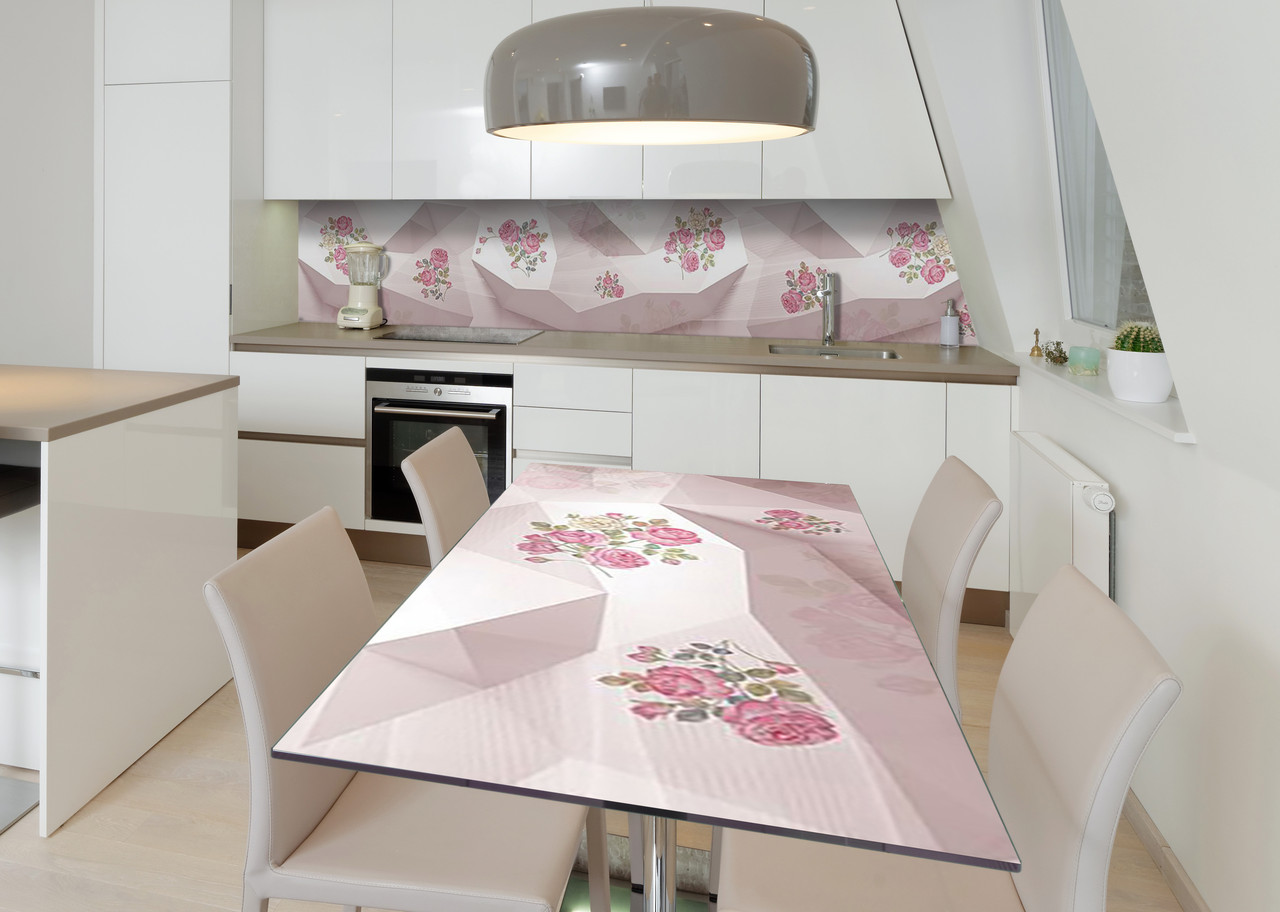 Вінілова наклейка на стіл Троянди Преломление самоклейка плівка ПВХ 600х1200мм Абстракція Рожевий