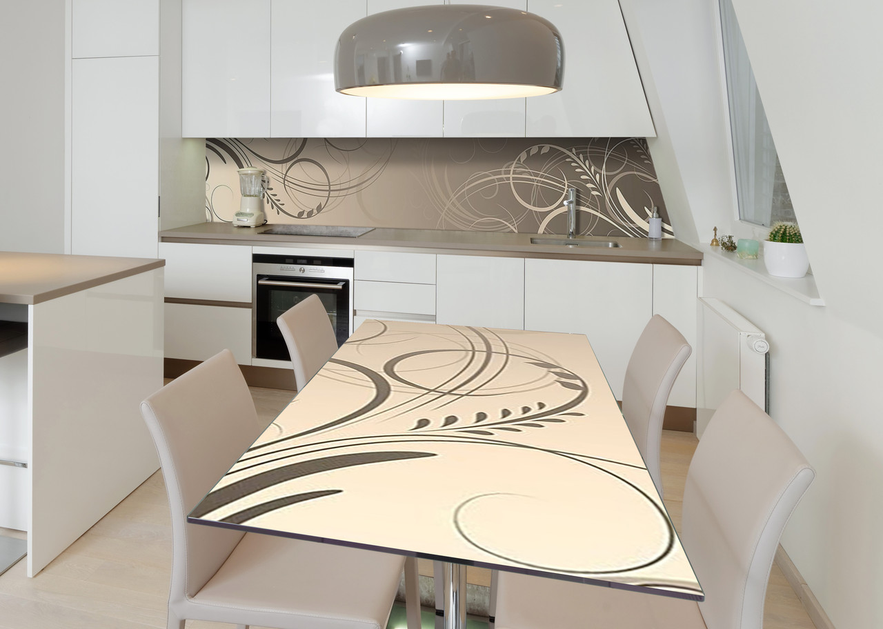 Вінілова наклейка на стіл Класичний вензель самоклейка плівка ПВХ 600х1200мм Абстракція Сірий