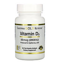 Витамин Д3 50 мкг 2000 МЕ California Gold Nutrition Vitamin D3 50 mcg 2000 IU 90 желатиновых мягких таблеток