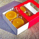 Подарунковий набір круглих воскових чайних свічок 24г (4шт.) в Червоній Коробці, фото 2