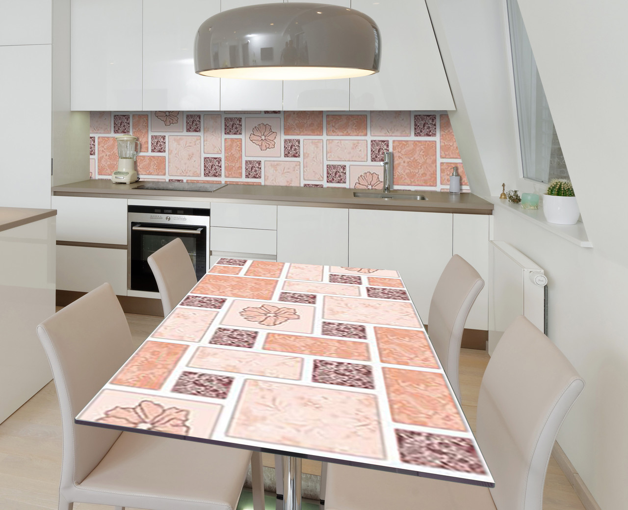 Вінілова наклейка на стіл Печворк Маки Квадрати самоклейка плівка ПВХ 600х1200мм Текстура Рожевий