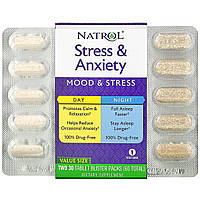 Natrol, Stress & Anxiety, Mood & Stress, Two 30 Tablet Blister Packs (60 Total)