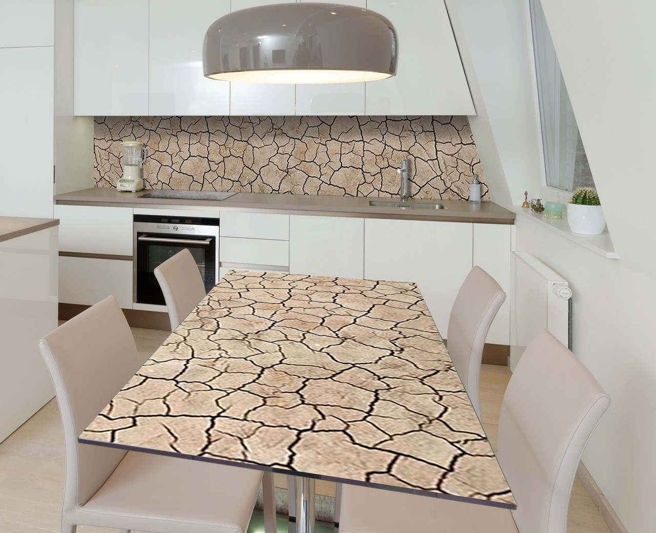 Вінілова наклейка на стіл Суха глина Тріщини 3Д самоклейка плівка ПВХ 600х1200мм Текстура Бежевий