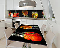 Вінілова наклейка на стіл Яскраві Перці в воді самоклейка плівка ПВХ 600х1200мм Їжа Чорний