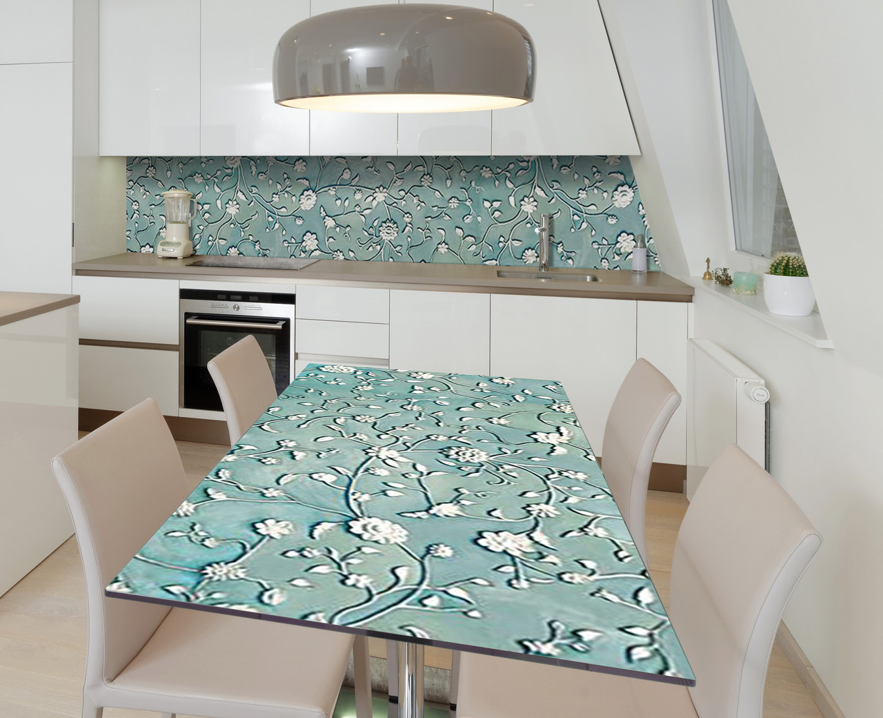 Вінілова наклейка на стіл Французька ліплення самоклейка плівка ПВХ 600х1200мм Текстура Блакитний