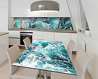 Виниловая наклейка на стол Морская пена Волны декор пленка для мебели 650х1200мм Море Зелёный