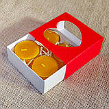 Подарунковий набір круглих воскових чайних свічок 24г (4шт.) в коробці Бежевий Крафт, фото 4