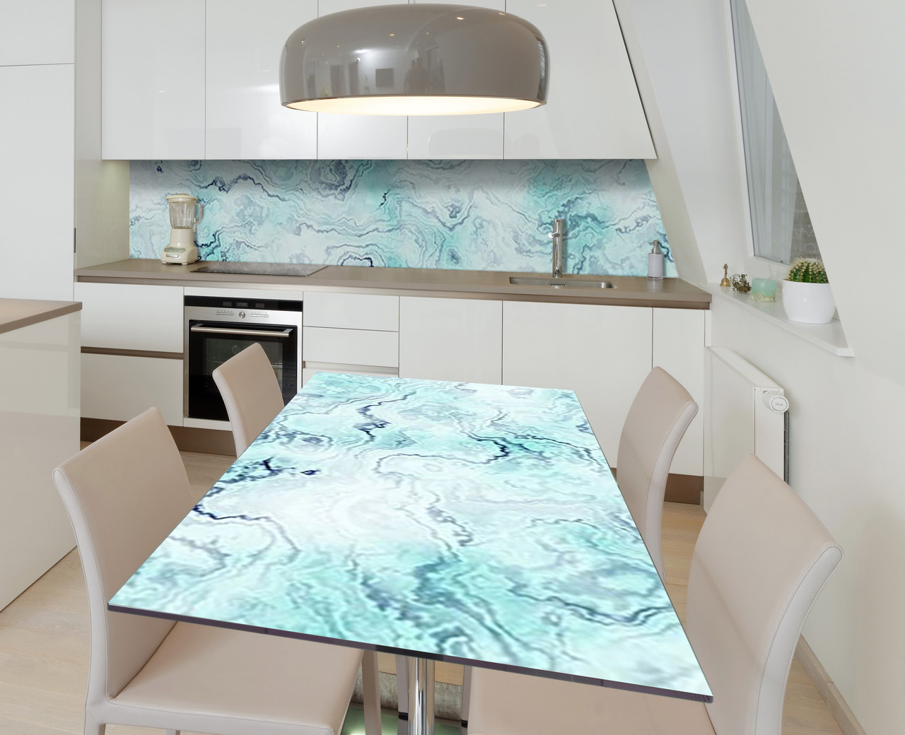 Вінілова наклейка на стіл Бірюза Мармур Камінь самоклейка плівка ПВХ 600х1200мм Текстура Блакитний