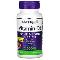 Natrol, Вітамін D3, Швидкорозчинний, Натуральний полуничний смак, 2,000 МЕ, 90 таблеток