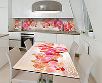 Виниловая наклейка на стол Свежие розовые орхидеи самоклейка пленка ПВХ 600х1200мм цветы Бежевый