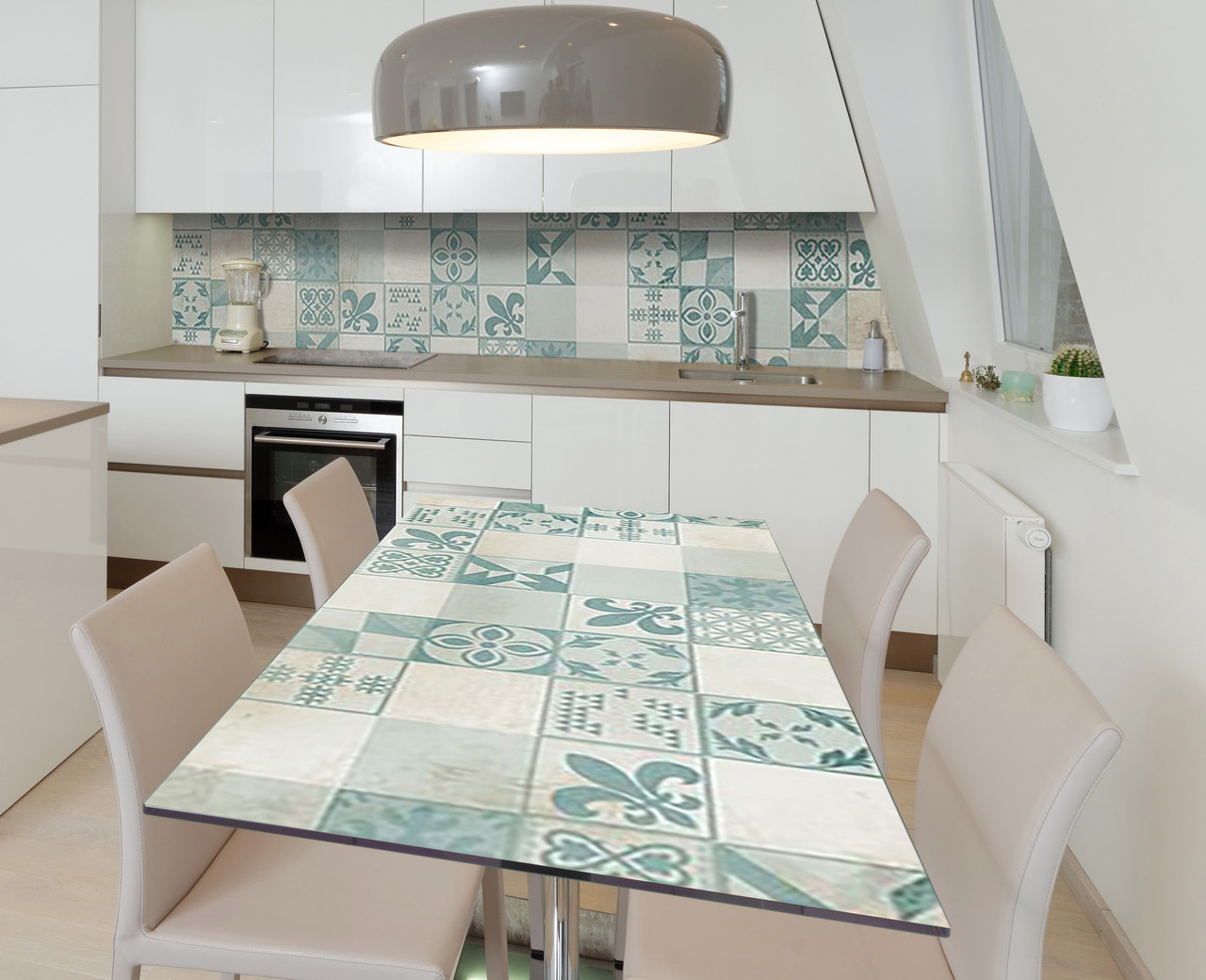 Вінілова наклейка на стіл азулежу Бірюза Печворк самоклейка плівка ПВХ 600х1200мм Геометрія Блакитний