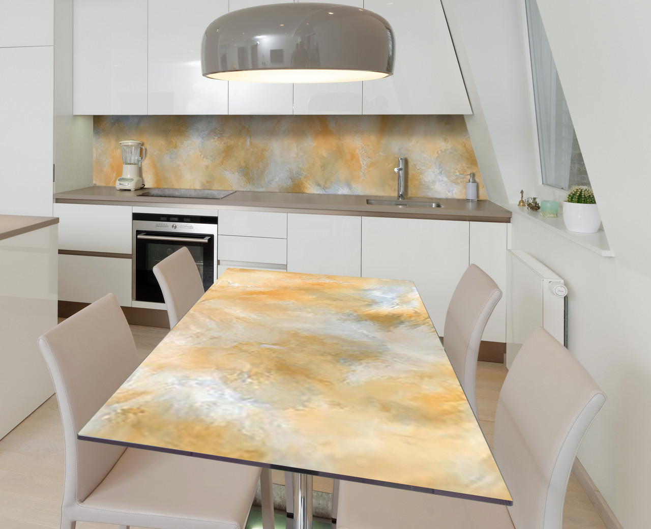 Вінілова наклейка на стіл Акварельний Мармур самоклейка плівка ПВХ 600х1200мм Фони Бежевий, фото 1