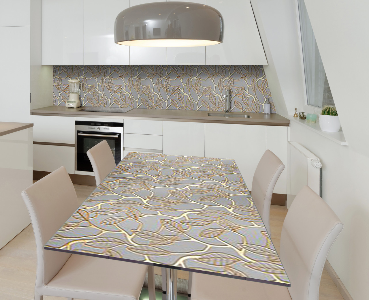 Вінілова наклейка на стіл Золоті листя самоклейка плівка ПВХ 600х1200мм Абстракція Сірий