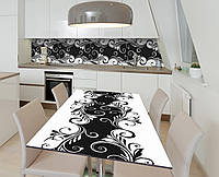 Виниловая наклейка на стол Монохромные вензеля декор пленка для мебели 650х1200мм Абстракция Черный