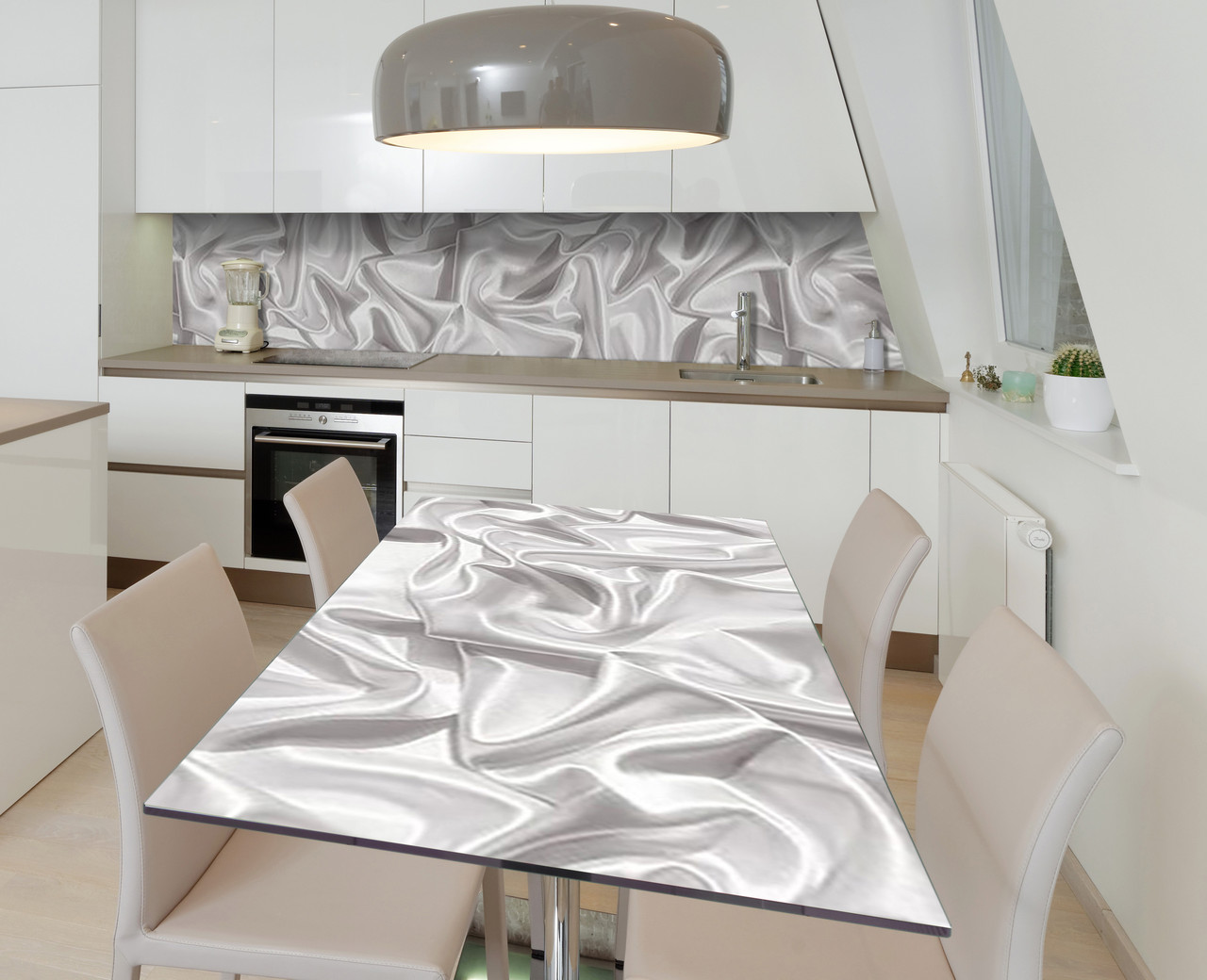 Вінілова наклейка на стіл Білий шовк Тканина самоклейка плівка ПВХ 600х1200мм Текстура Сірий, фото 1