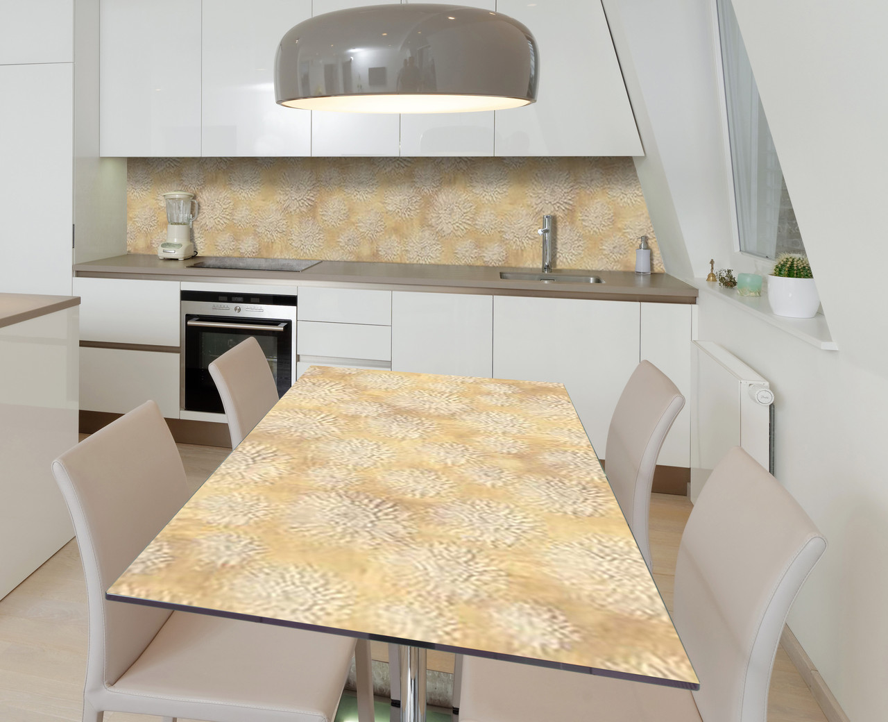 Вінілова наклейка на стіл Піщані айстри самоклейка плівка ПВХ 600х1200мм Абстракції Бежевий, фото 1