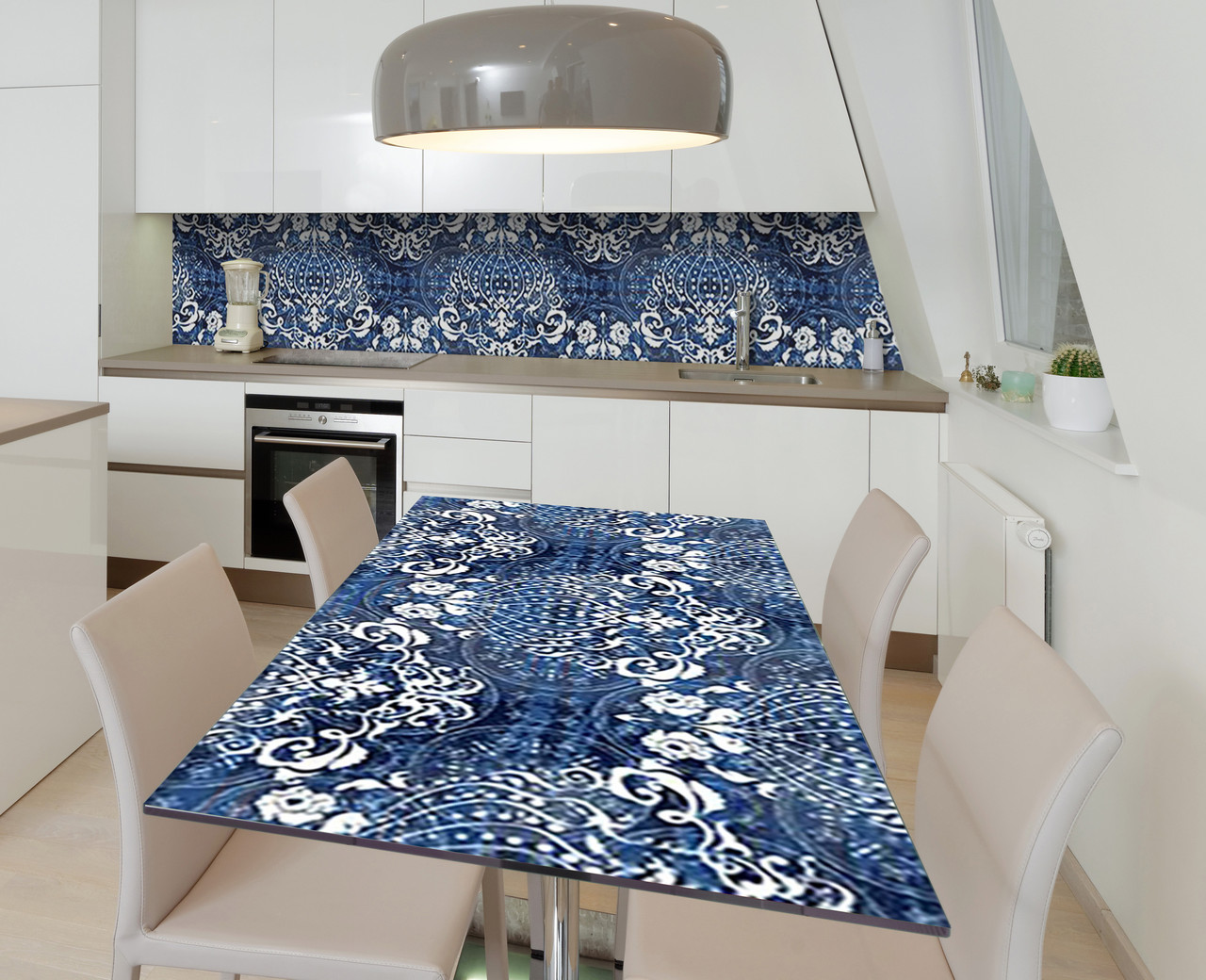 Вінілова наклейка на стіл Узорні вензелі самоклейка плівка ПВХ 600х1200мм Абстракція Синій