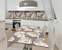 Виниловая наклейка на стол Полные бутоны Акварель декор пленка для мебели 650х1200мм Цветы Серый