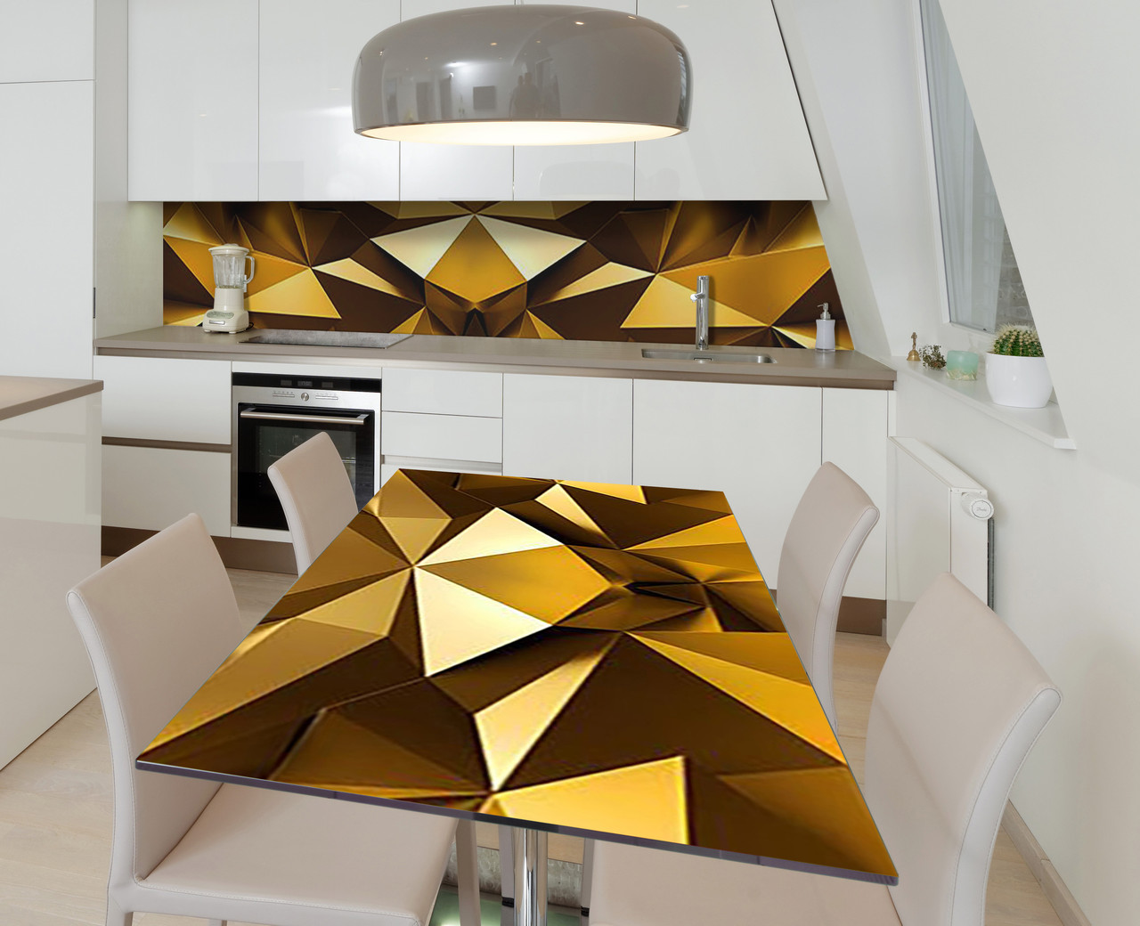 Вінілова наклейка на стіл Золоте Преломление самоклейка плівка ПВХ 600х1200мм Геометрія Жовтий