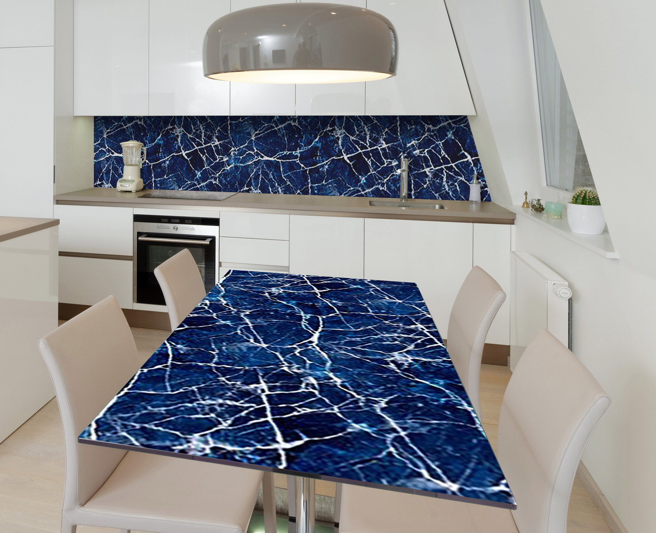 Вінілова наклейка на стіл Синій Мармур Камінь самоклейка плівка ПВХ 600х1200мм Текстура Синій, фото 1