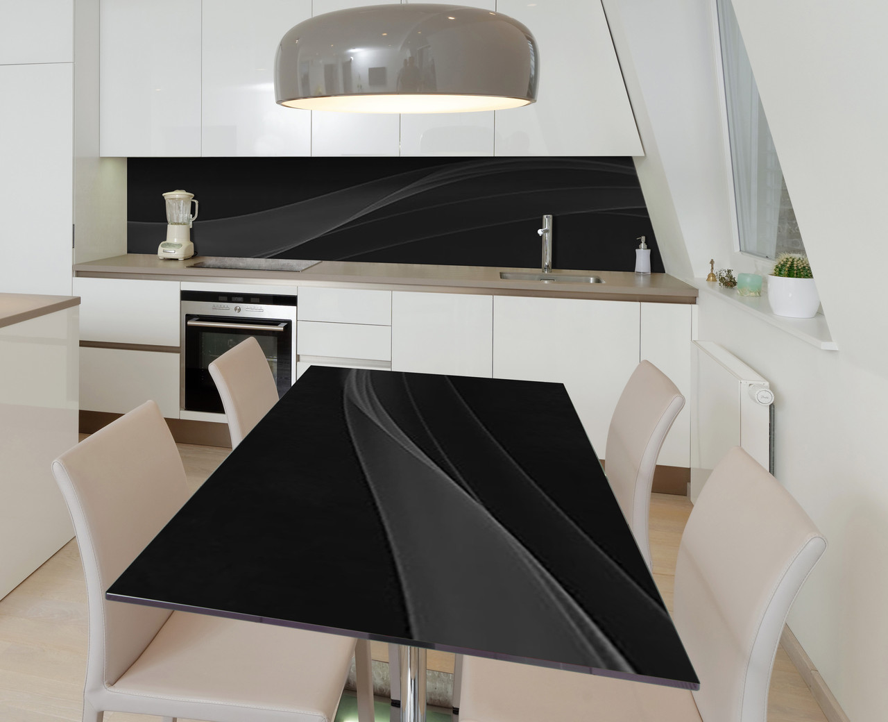 Вінілова наклейка на стіл Димний шлейф Вуаль самоклейка плівка ПВХ 600х1200мм Абстракція Чорний, фото 1