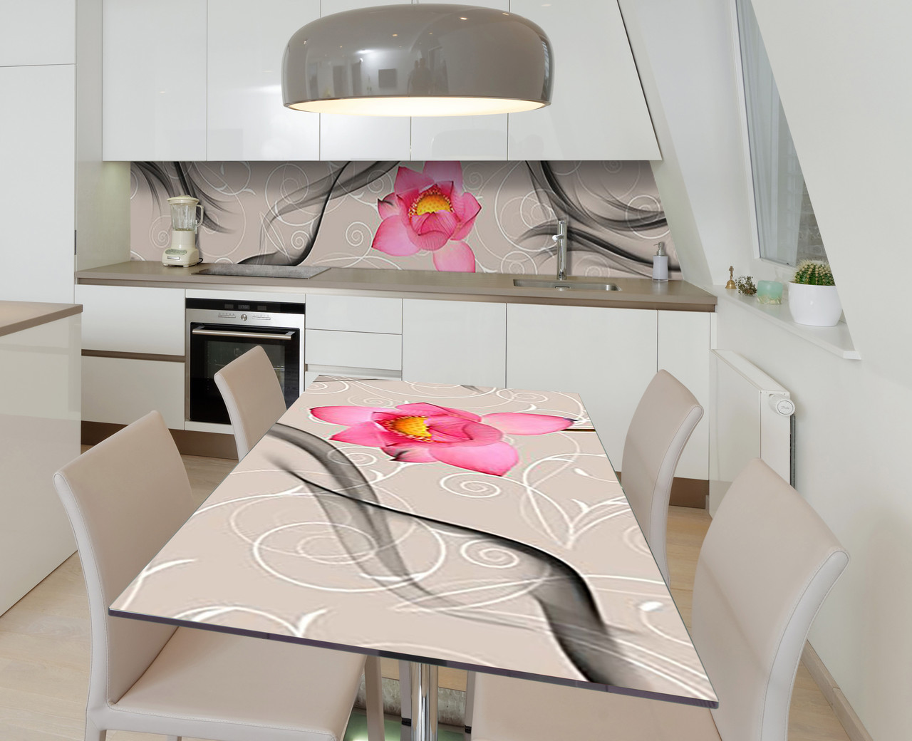 Вінілова наклейка на стіл Лотос і Візерунки самоклейка плівка ПВХ 600х1200мм Абстракція Бежевий, фото 1