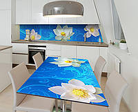 Виниловая наклейка на стол Лотос на плаву декор пленка для мебели 650х1200мм Цветы Голубой