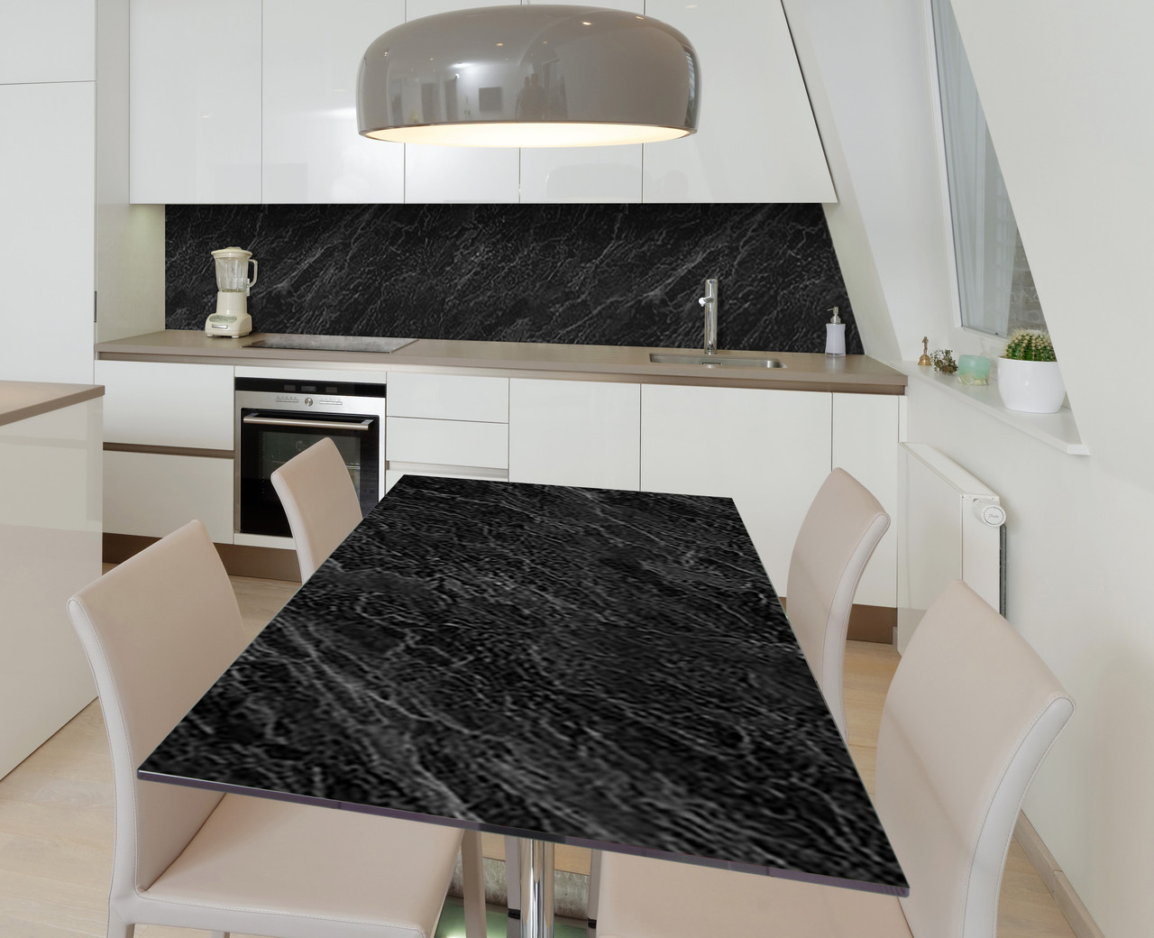 Вінілова наклейка на стіл Чорний мармур Камінь самоклейка плівка ПВХ 600х1200мм Текстура Чорний, фото 1
