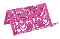 Подставка для визиток металлическая розовая