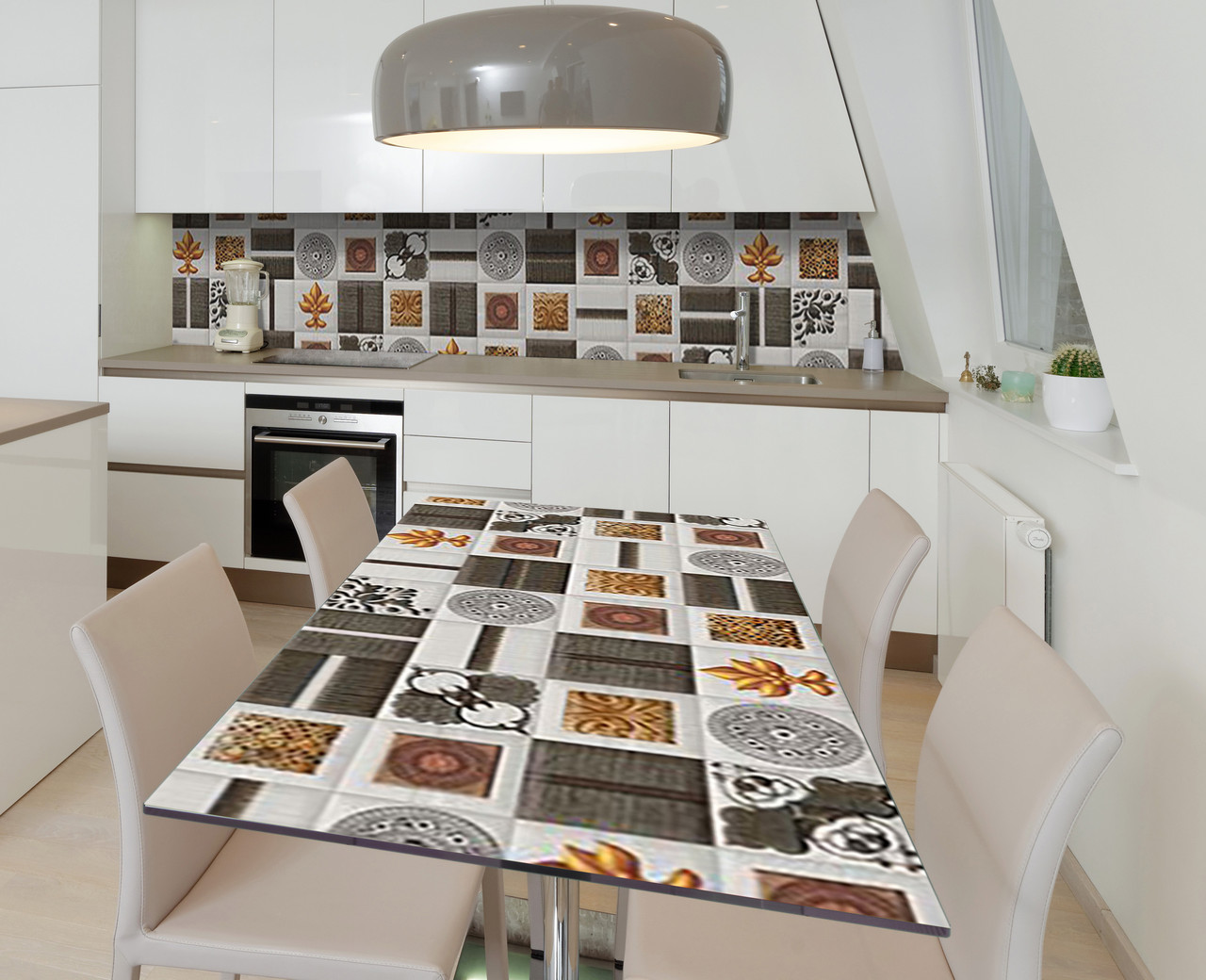 Вінілова наклейка на стіл 3Д Квадрати під плитку самоклейка плівка ПВХ 600х1200мм Геометрія Сірий