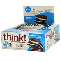 ThinkThin, Насичений протеїном батончик, печиво і вершки, 10 батончиків, 2,1 унц. (60 г) кожен