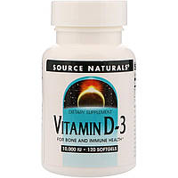 Source Naturals, Витамин D-3, 10 000 ИЕ, 120 мягких капсул