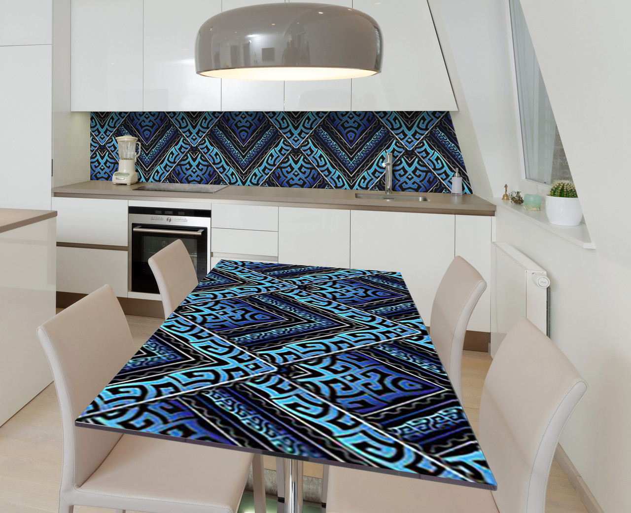 Вінілова наклейка на стіл Бірюзовий орнамент самоклейка плівка ПВХ 600х1200мм Геометрія Синій