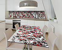 Вінілова наклейка на стіл Гілки на вітражах червоні Листя самоклейка плівка ПВХ 600х1200мм Рослини Сірий