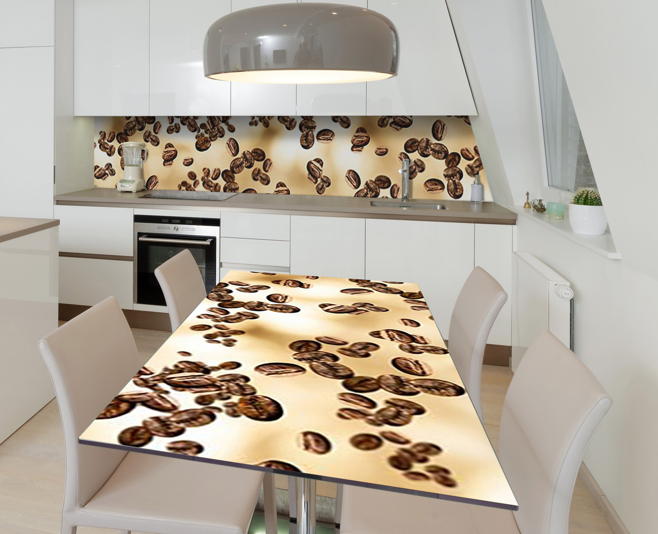 Вінілова наклейка на стіл Зерна кавові самоклейка плівка ПВХ 600х1200мм кави їжа Бежевий