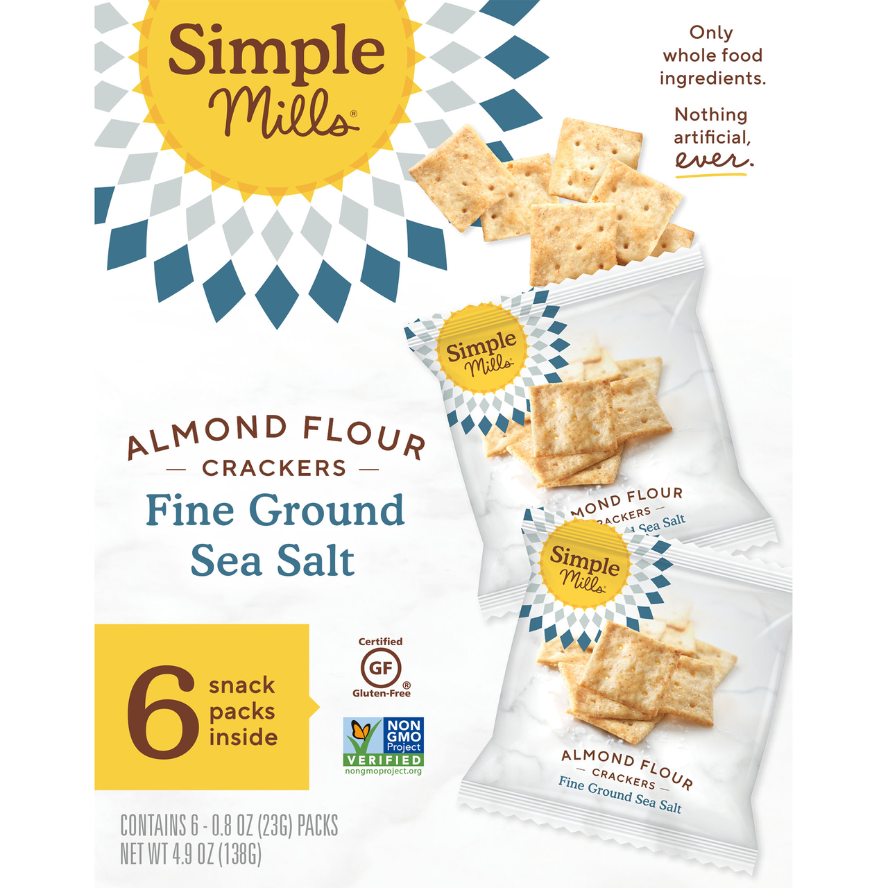 Simple Mills, Naturally Gluten-Free, Almond Flour Crackers, Fine Ground Sea Salt, 4.9 oz (138 g)