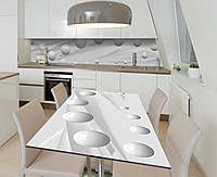 Вінілова наклейка на стіл Глянцеві Сфери білі самоклейка плівка ПВХ 600х1200мм Геометрія Сірий