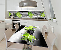 Вінілова наклейка на стіл Лайми Бризки Чорно-білий фон самоклейка плівка ПВХ 600х1200мм Цитрусові Зелений