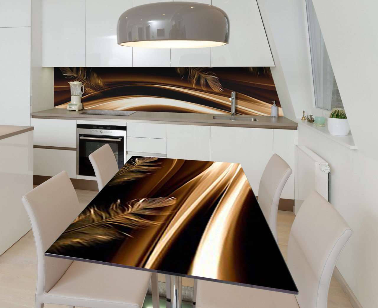 Вінілова наклейка на стіл Пір'я жар-птиці самоклейка плівка ПВХ 600х1200мм Абстракція Коричневий, фото 1