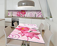 Виниловая наклейка на стол Лотосы Растительные Завитки декор пленка для мебели 650х1200мм цветы Розовый
