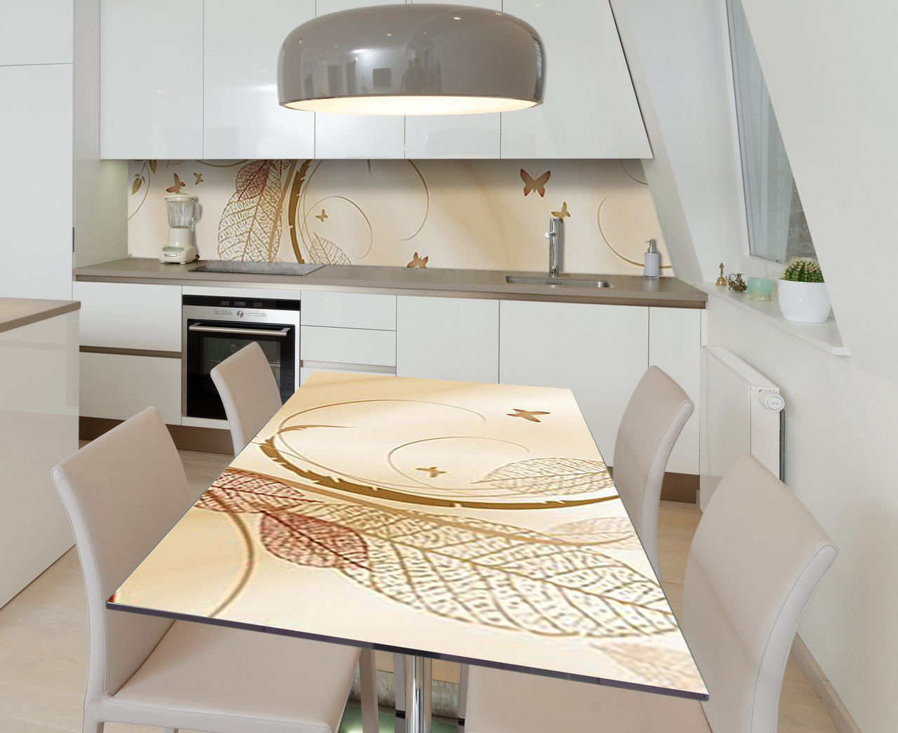 Вінілова наклейка на стіл Завитки Метелики самоклейка плівка ПВХ 600х1200мм Абстракція Бежевий