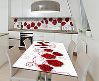 Вінілова наклейка на стіл 3Д Троянди Завитки самоклейка плівка ПВХ 600х1200мм Квіти Червоний