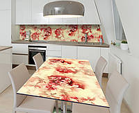 Виниловая наклейка на стол Цветочный принт самоклейка пленка ПВХ 600х1200мм Цветы Красный