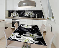 Виниловая наклейка на стол Белые лилии Шелк ткань самоклейка пленка ПВХ 600х1200мм Цветы Черный