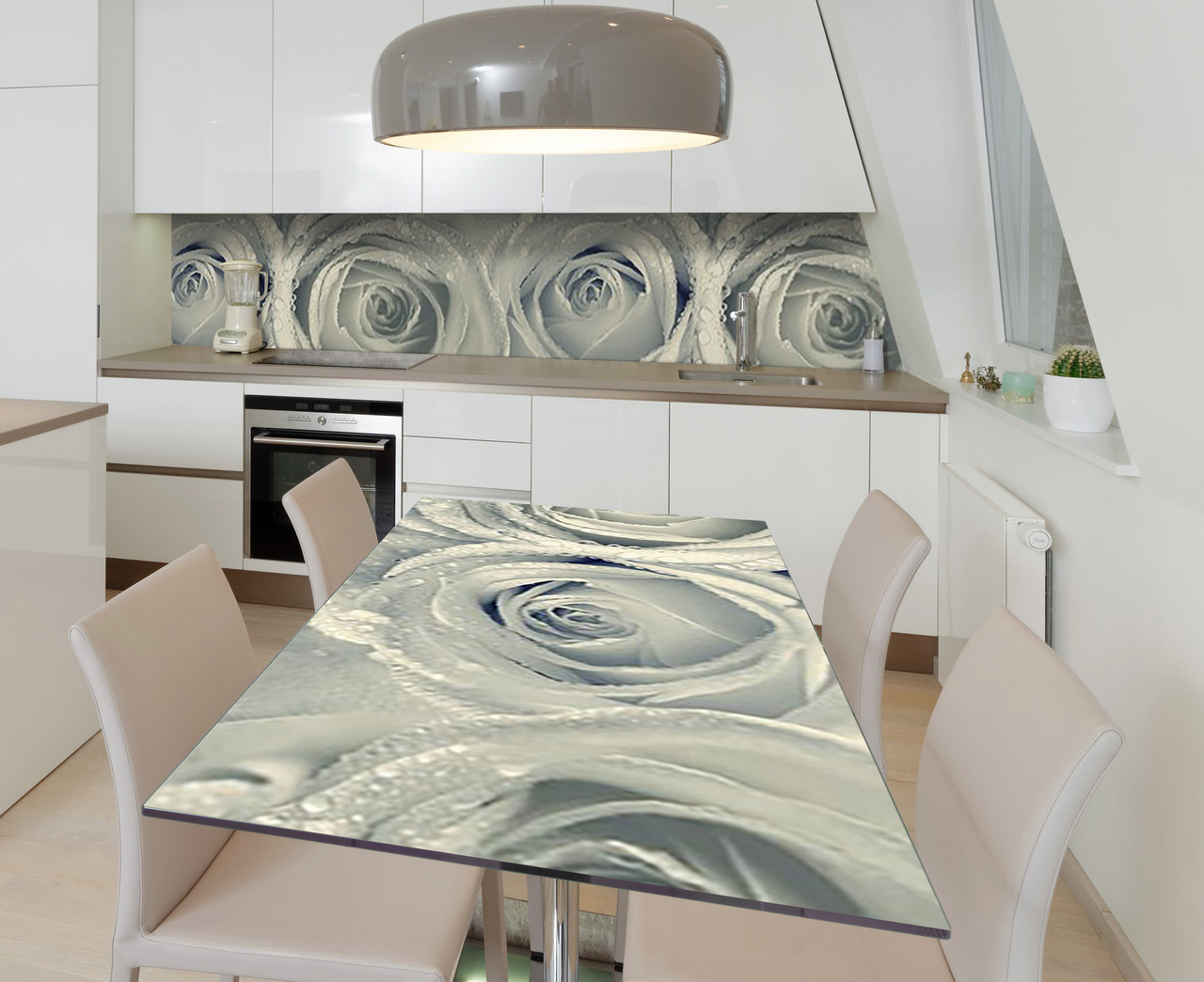 Вінілова наклейка на стіл Роса в бутонах Троянди чорно-білі самоклейка плівка ПВХ 600х1200мм Квіти Сірий