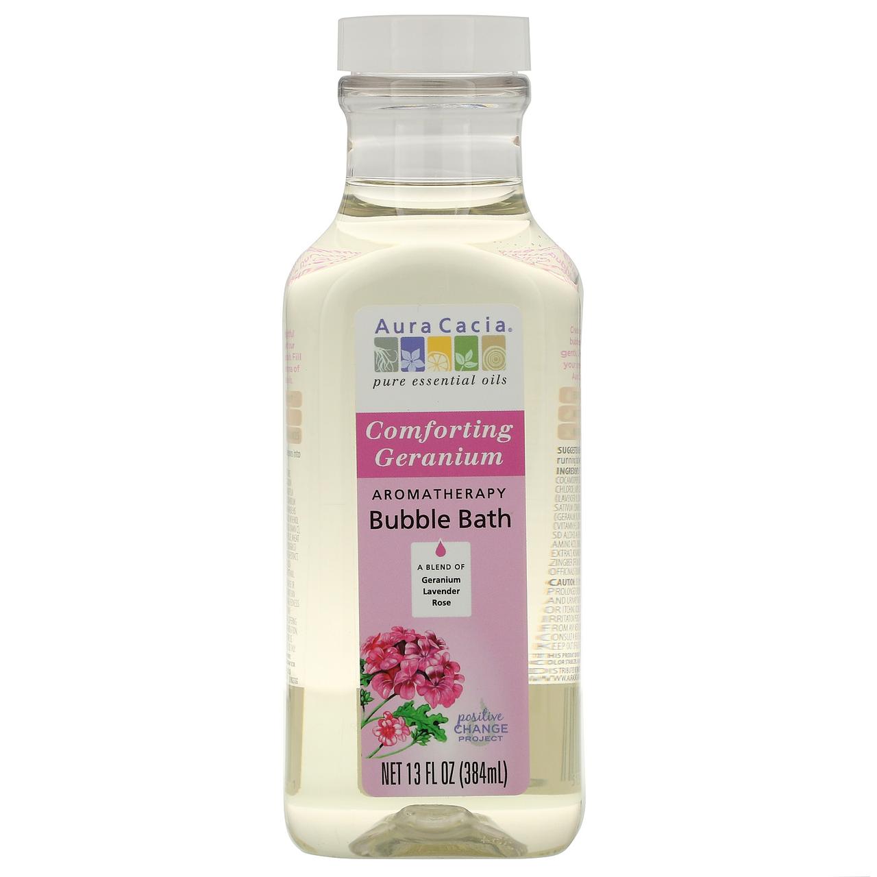 Aura Cacia, Ароматерапевтична піна для ванни, заспокійлива герань, 13 рідких унцій (384 мл)