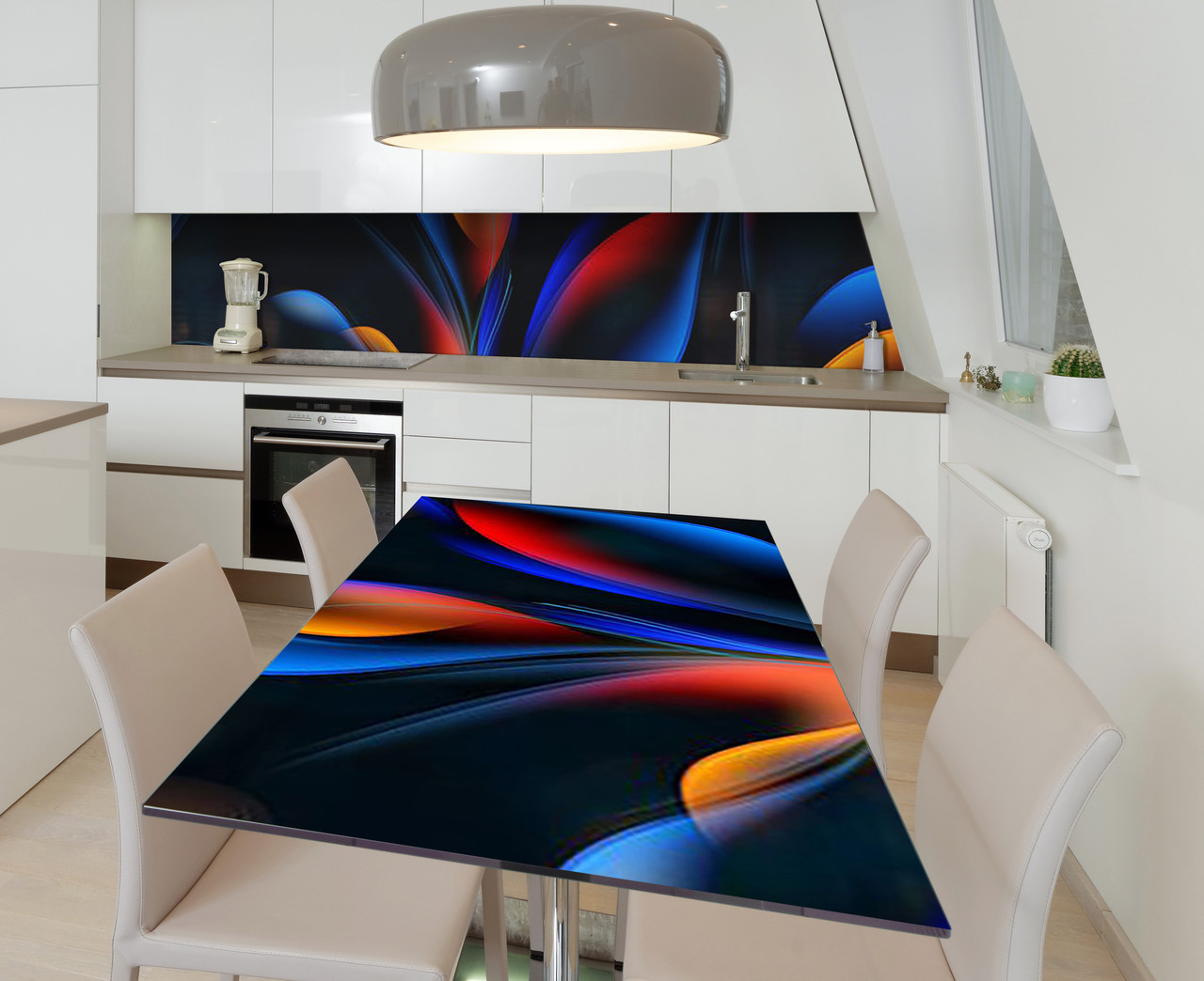 Вінілова наклейка на стіл Неонове свічення самоклейка плівка ПВХ 600х1200мм Абстракція Синій, фото 1