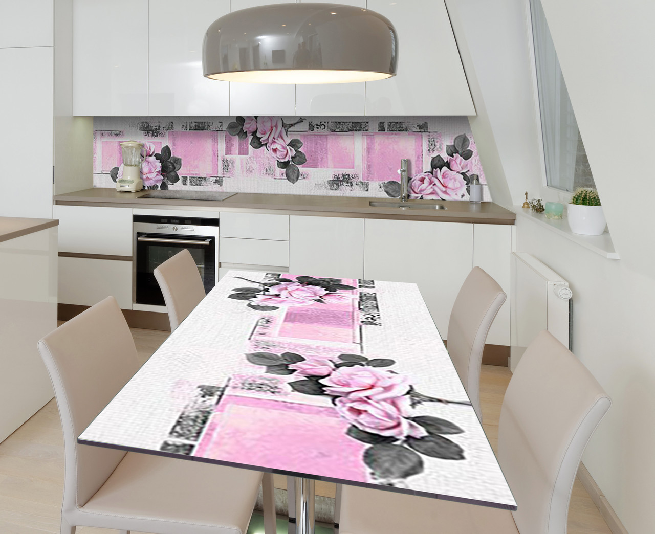 Вінілова наклейка на стіл Троянди Геометрія самоклейка плівка ПВХ 600х1200мм Абстракція Рожевий