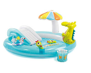 Водний надувний ігровий центр «Веселий крокодил» з гіркою, Intex 57165 (201 x 170 x 84 см) Алігатор